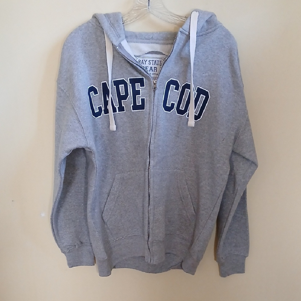 Gray Cape Cod Zip-Up Hoodie with Hood and Drawstrings